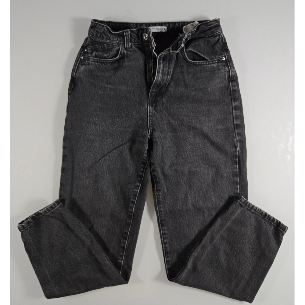 Zara Women Washed Black High Waisted Mom Jeans Size 2 EUR 34 Tapered Leg